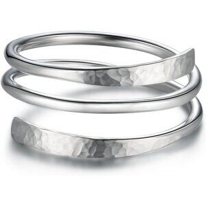 Sterling Silver Hammered Wire Wrap Adjustable Women’s Thumb Ring Handmade Gift